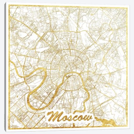 Moscow Gold Leaf Urban Blueprint Map Canvas Print #HUR244} by Hubert Roguski Canvas Art Print