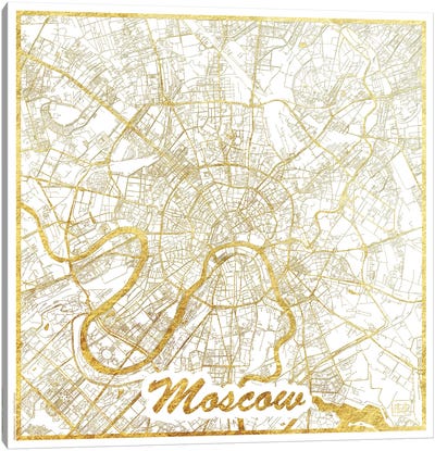 Moscow Gold Leaf Urban Blueprint Map Canvas Art Print - Moscow Art