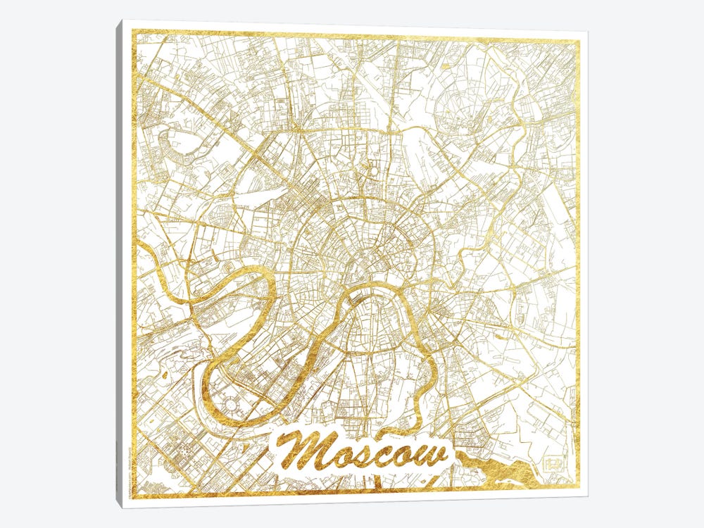 Moscow Gold Leaf Urban Blueprint Map by Hubert Roguski 1-piece Canvas Art Print