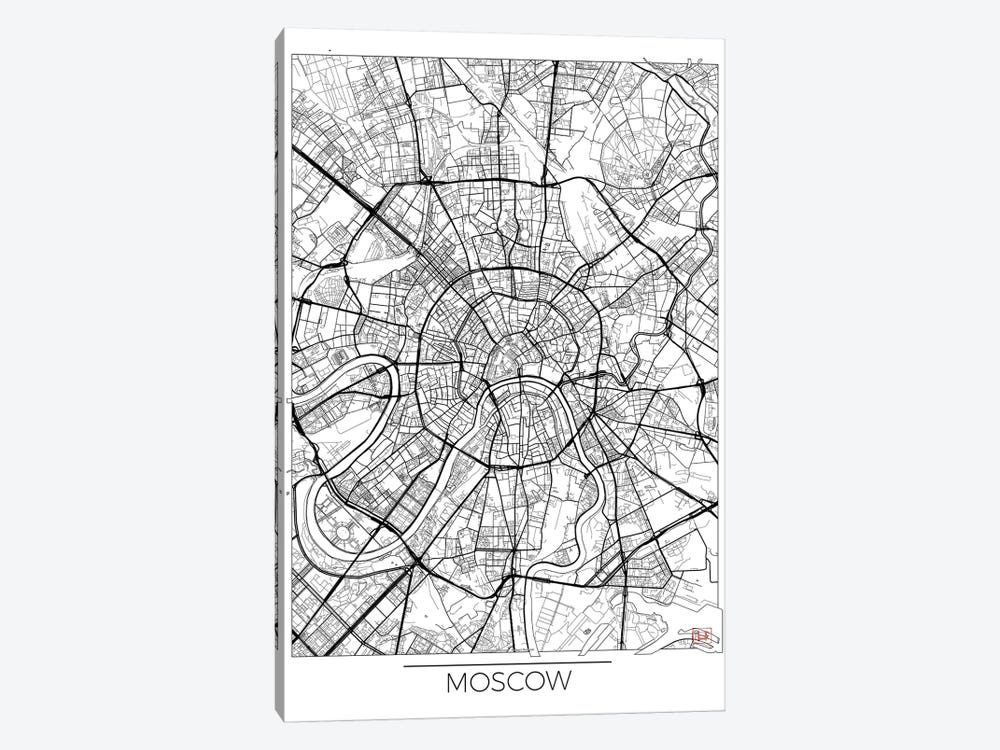Moscow Minimal Urban Blueprint Map by Hubert Roguski 1-piece Canvas Wall Art