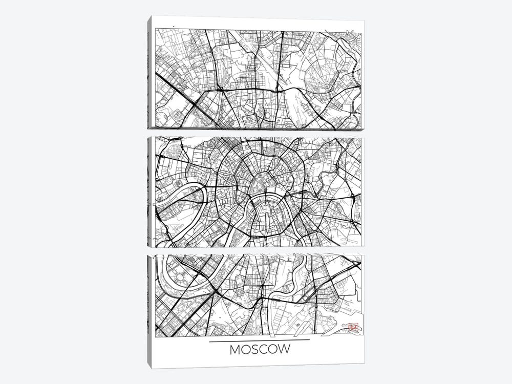Moscow Minimal Urban Blueprint Map by Hubert Roguski 3-piece Canvas Wall Art