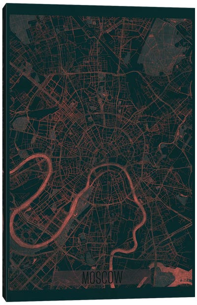 Moscow Infrared Urban Blueprint Map Canvas Art Print - Russia Art