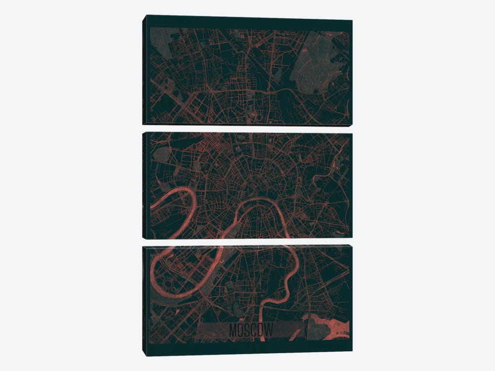 Moscow Infrared Urban Blueprint Map 3-piece Canvas Art Print
