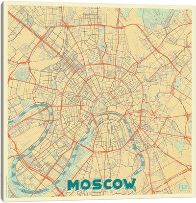 Moscow Retro Urban Blueprint Map Canvas Art Print - Hubert Roguski