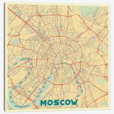 Moscow Retro Urban Blueprint Map Canvas Print #HUR247} by Hubert Roguski Art Print