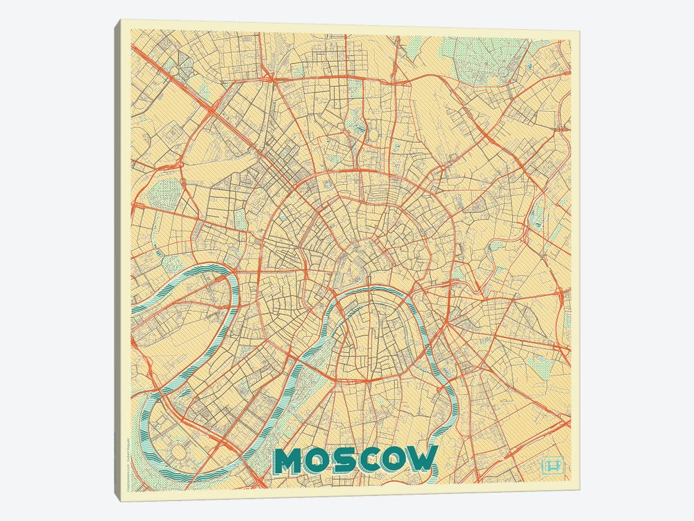 Moscow Retro Urban Blueprint Map by Hubert Roguski 1-piece Canvas Artwork