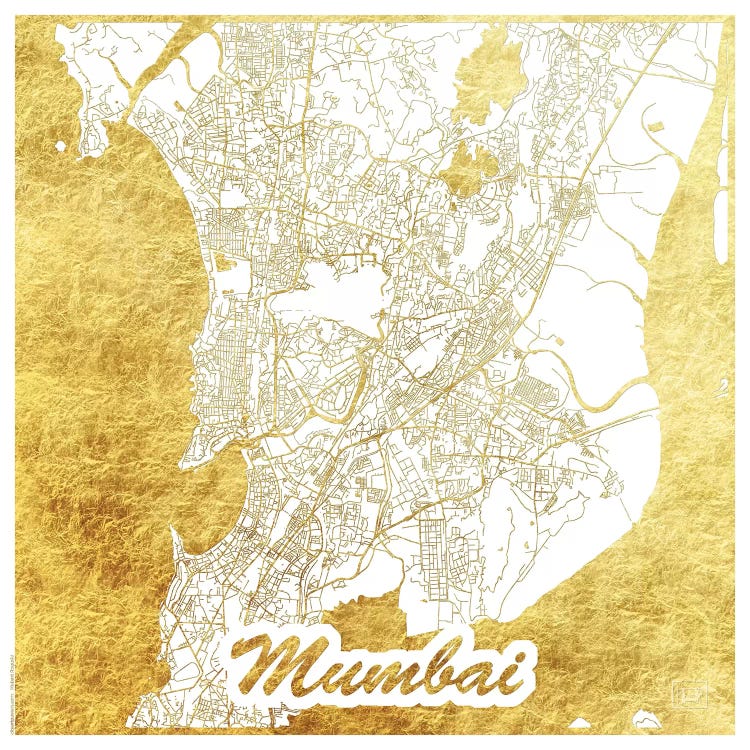 Mumbai Gold Leaf Urban Blueprint Map