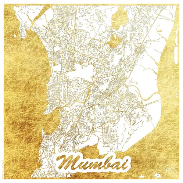 Gold & White: Mumbai Gold Leaf Urban Blueprint Map by Hubert Roguski