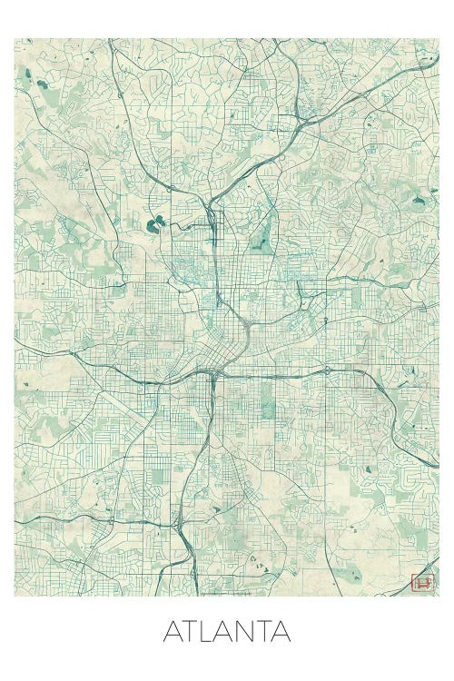 Atlanta Vintage Blue Watercolor Urban Blueprint Map by Hubert Roguski wall art