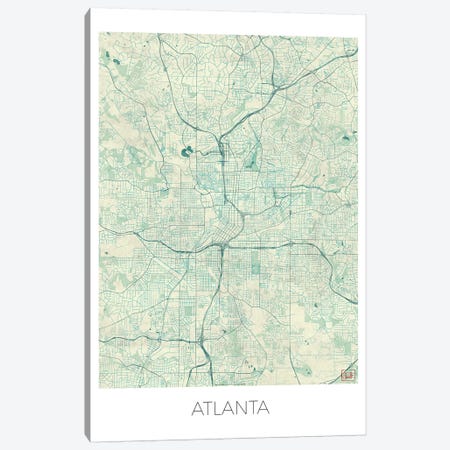Atlanta Vintage Blue Watercolor Urban Blueprint Map Canvas Print #HUR24} by Hubert Roguski Canvas Art