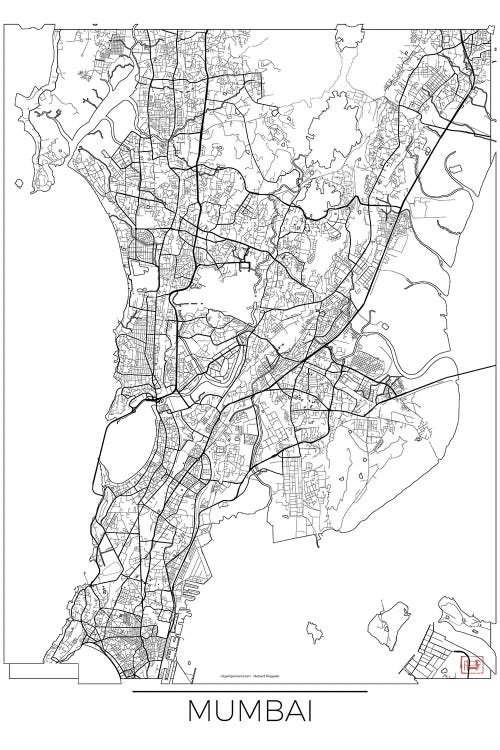 Mumbai Minimal Urban Blueprint Map