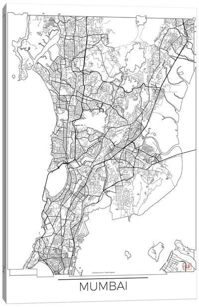 Mumbai Minimal Urban Blueprint Map Canvas Art Print