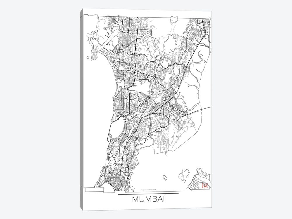 Mumbai Minimal Urban Blueprint Map by Hubert Roguski 1-piece Canvas Wall Art