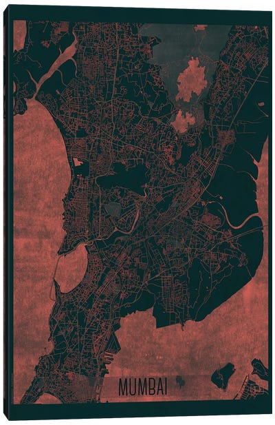 Mumbai Infrared Urban Blueprint Map Canvas Art Print - India Art