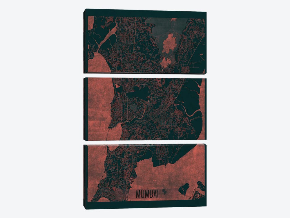 Mumbai Infrared Urban Blueprint Map by Hubert Roguski 3-piece Canvas Print