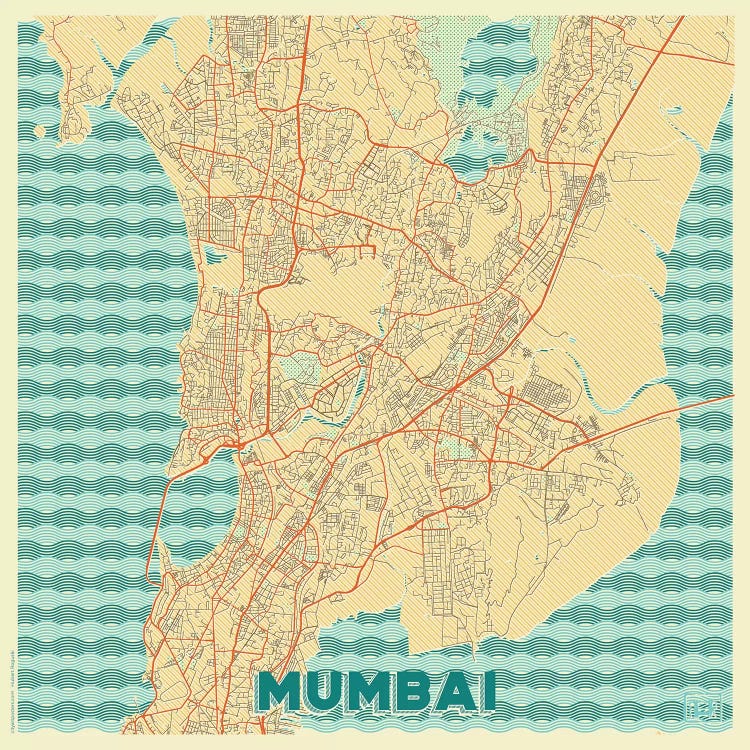 Mumbai Retro Urban Blueprint Map