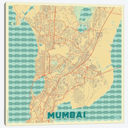 Mumbai Retro Urban Blueprint Map Canvas Print #HUR252} by Hubert Roguski Art Print
