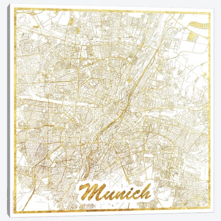 Munich Gold Leaf Urban Blueprint Map Canvas Print #HUR254} by Hubert Roguski Canvas Wall Art