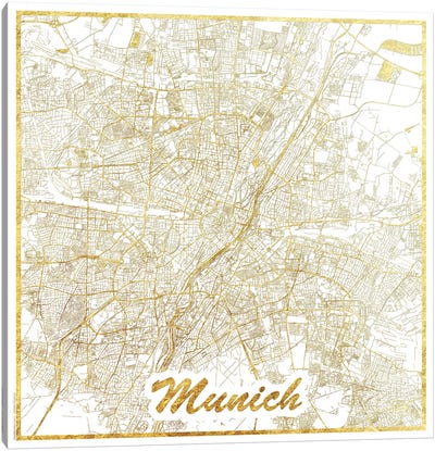 Munich Gold Leaf Urban Blueprint Map Canvas Art Print - Munich Art
