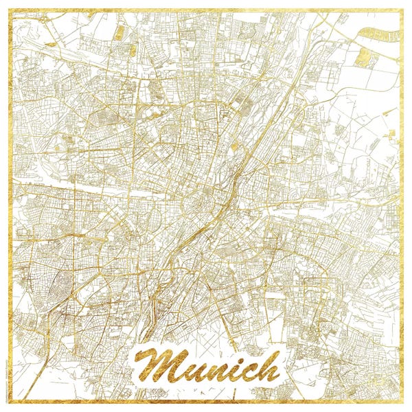 Gold & White: Munich Gold Leaf Urban Blueprint Map by Hubert Roguski