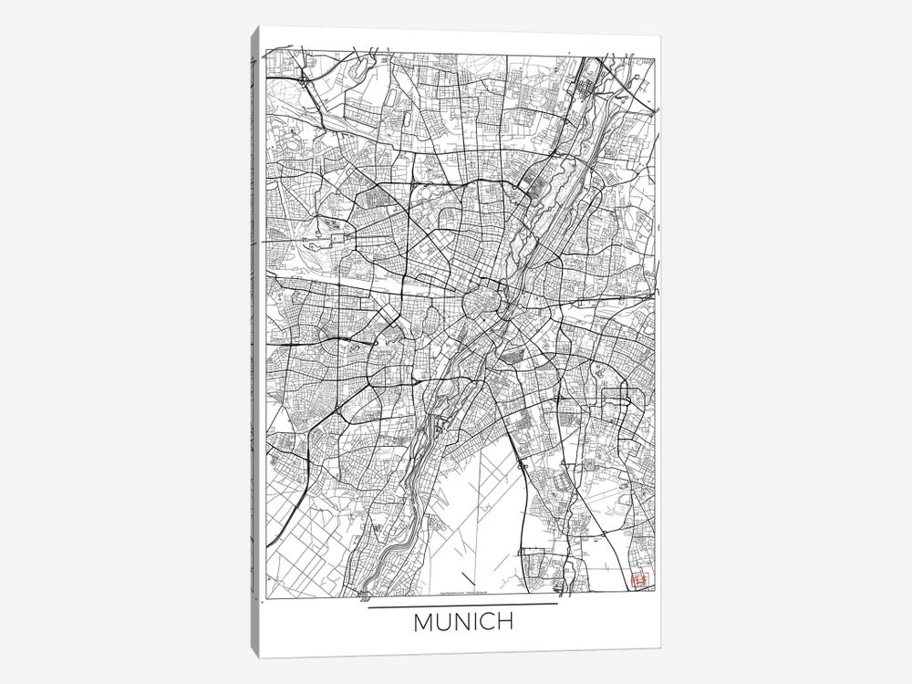 Munich Minimal Urban Blueprint Map by Hubert Roguski 1-piece Canvas Print