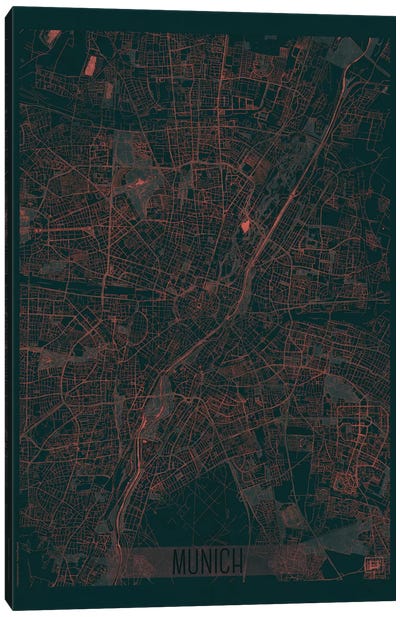 Munich Infrared Urban Blueprint Map Canvas Art Print - Hubert Roguski