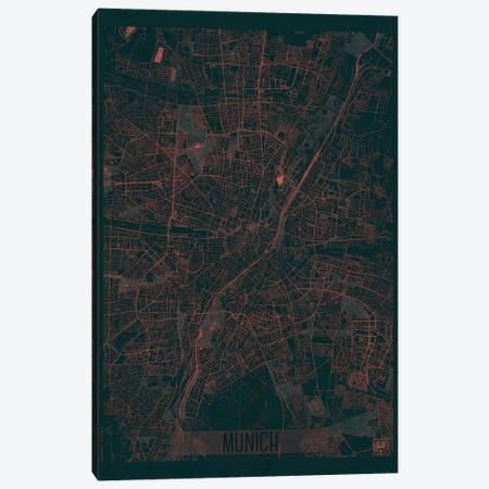 Munich Infrared Urban Blueprint Map Canvas Print #HUR256} by Hubert Roguski Canvas Artwork