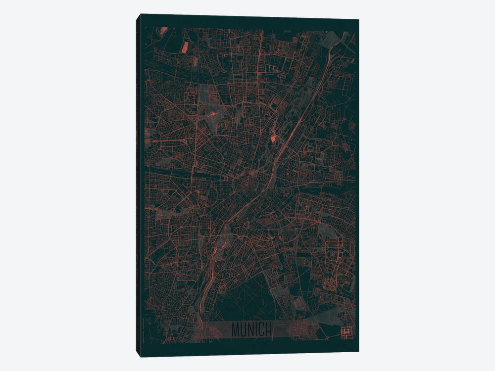 Munich Infrared Urban Blueprint Map by Hubert Roguski 1-piece Canvas Wall Art