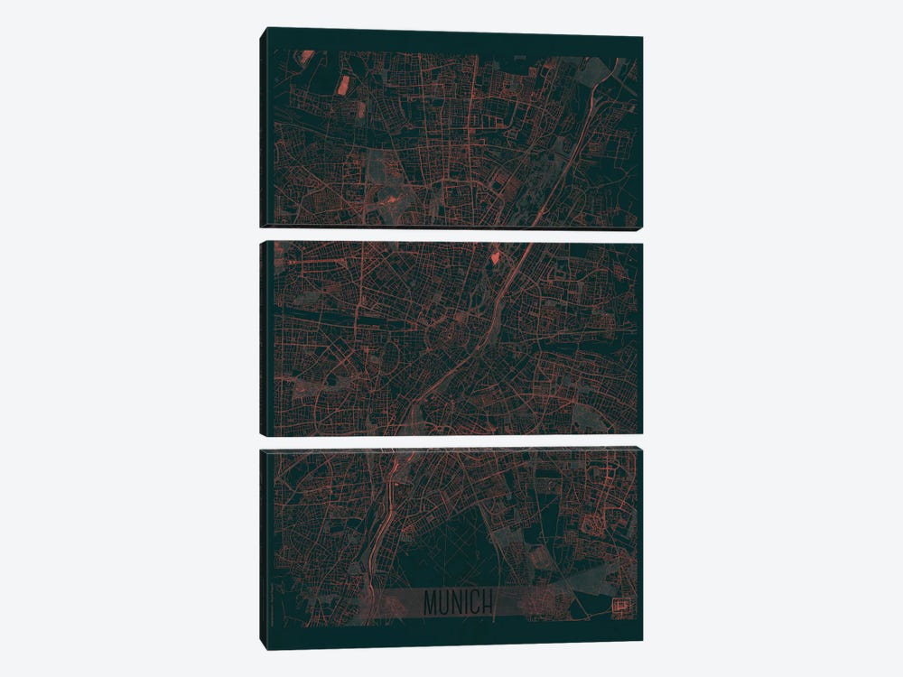 Munich Infrared Urban Blueprint Map by Hubert Roguski 3-piece Canvas Art