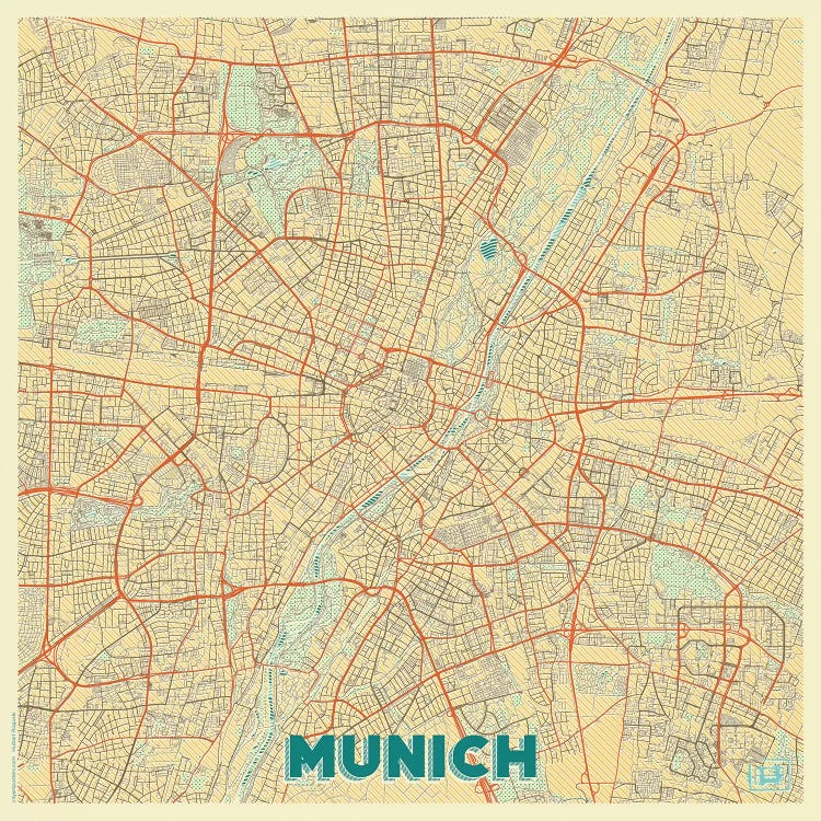 Munich Retro Urban Blueprint Map