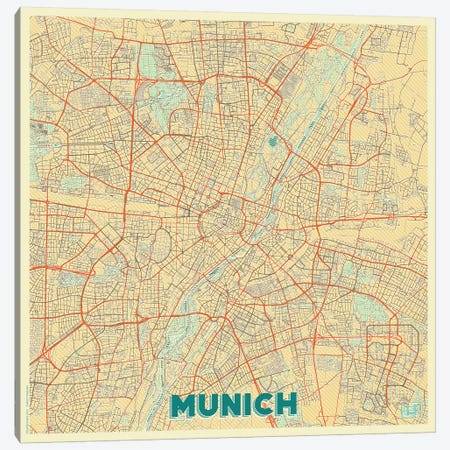 Munich Retro Urban Blueprint Map Canvas Print #HUR257} by Hubert Roguski Canvas Wall Art