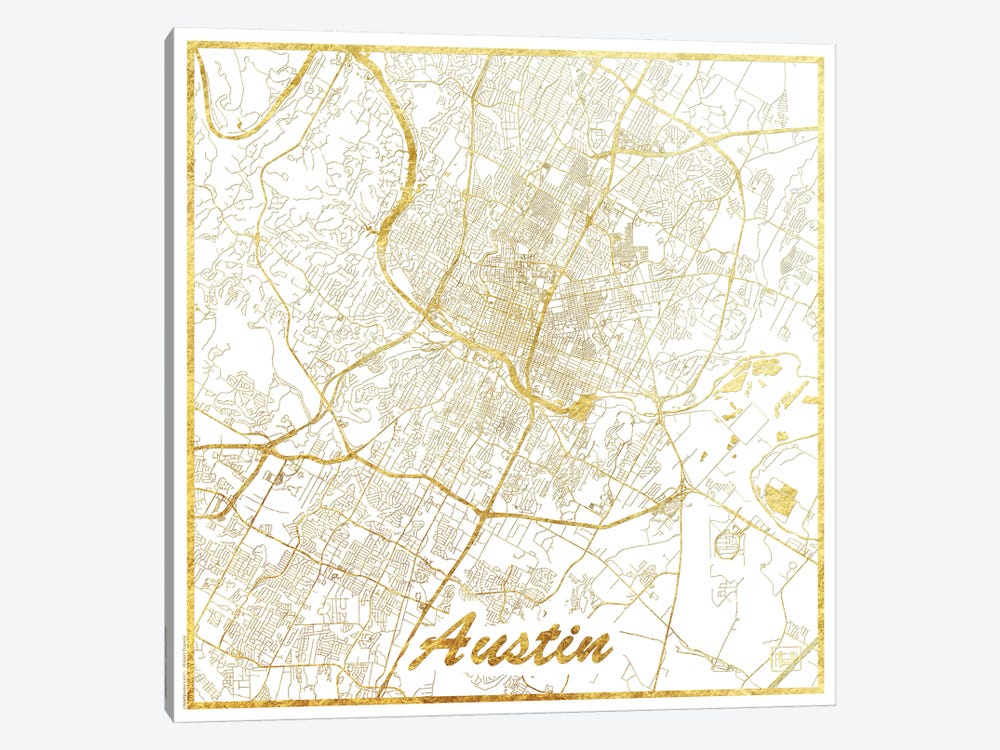Austin Gold Leaf Urban Blueprint Map by Hubert Roguski 1-piece Art Print