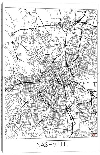Nashville Minimal Urban Blueprint Map Canvas Art Print - Nashville Maps