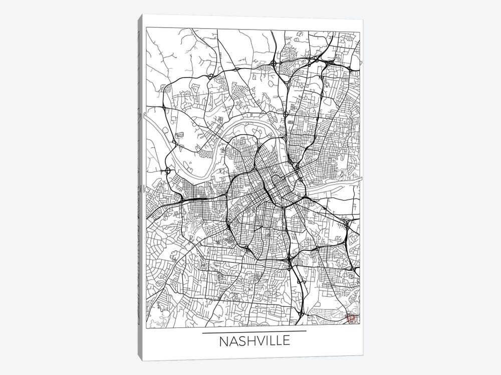 Nashville Minimal Urban Blueprint Map by Hubert Roguski 1-piece Canvas Art Print