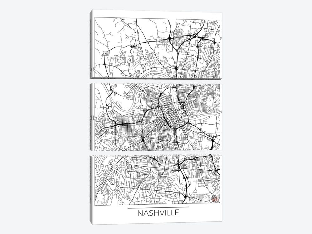Nashville Minimal Urban Blueprint Map by Hubert Roguski 3-piece Canvas Print