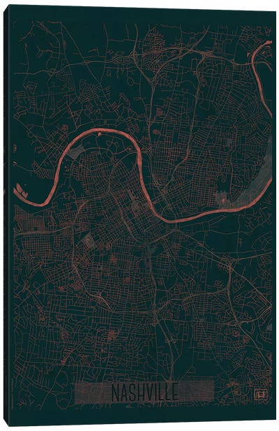 Nashville Infrared Urban Blueprint Map Canvas Art Print - Hubert Roguski