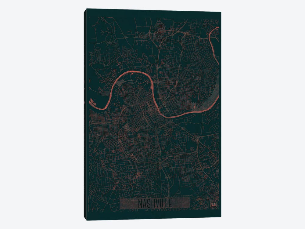 Nashville Infrared Urban Blueprint Map by Hubert Roguski 1-piece Canvas Artwork