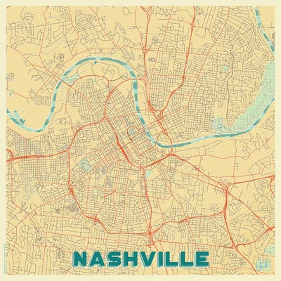Nashville Retro Urban Blueprint Map by Hubert Roguski art print