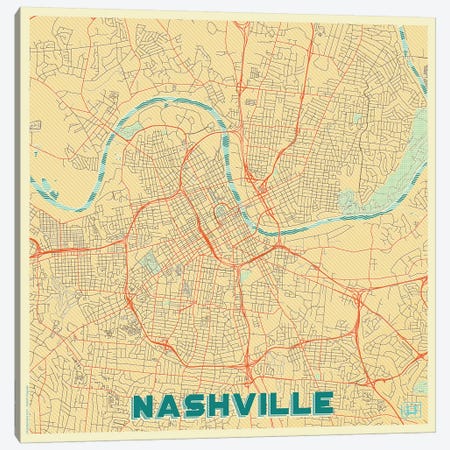 Nashville Retro Urban Blueprint Map Canvas Print #HUR262} by Hubert Roguski Canvas Wall Art