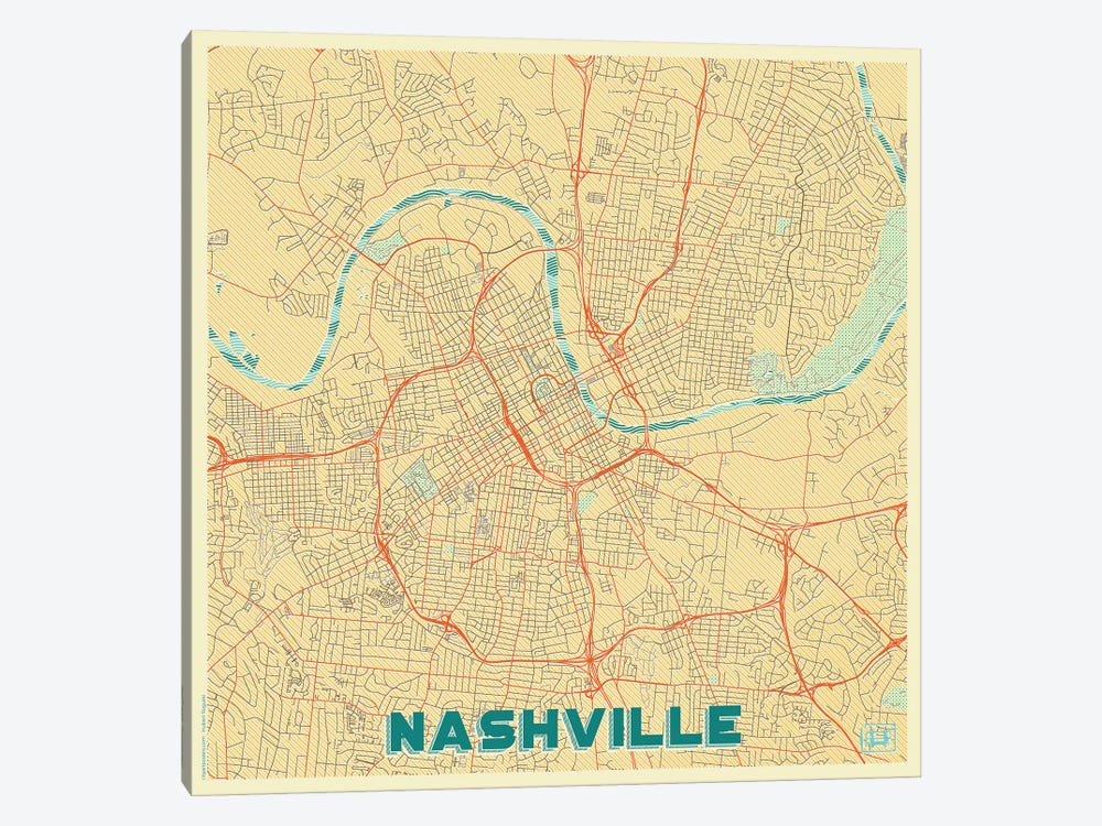 Nashville Retro Urban Blueprint Map by Hubert Roguski 1-piece Canvas Print