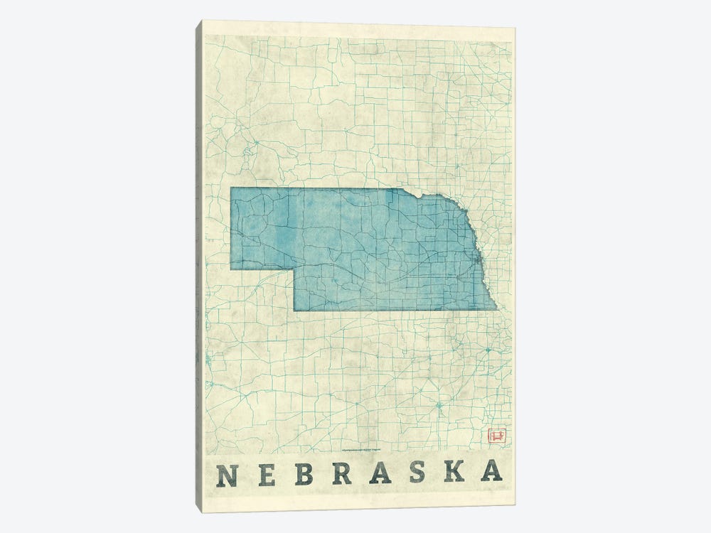 Nebraska Map by Hubert Roguski 1-piece Canvas Art Print