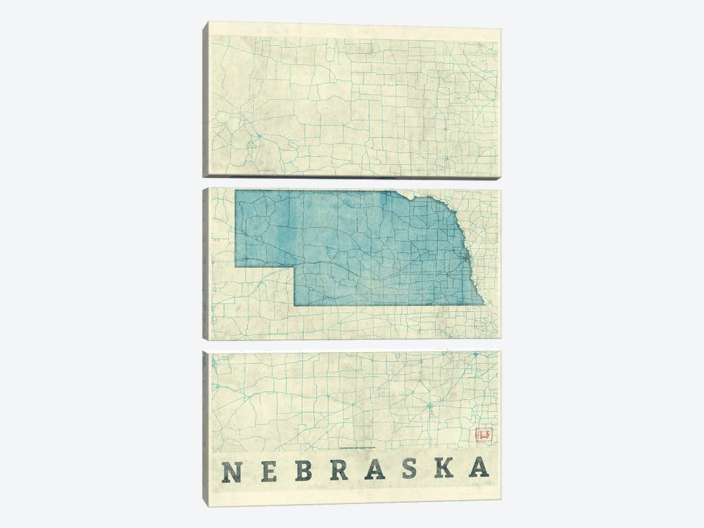 Nebraska Map by Hubert Roguski 3-piece Art Print