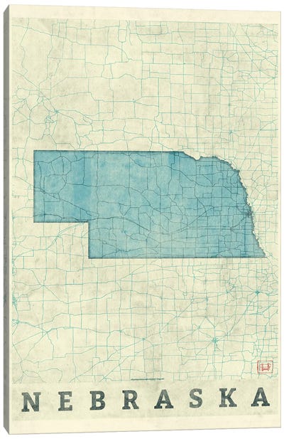 Nebraska Map Canvas Art Print - Nebraska Art