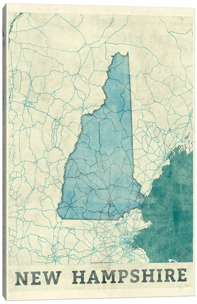 New Hampshire Map Canvas Art Print - New Hampshire Art