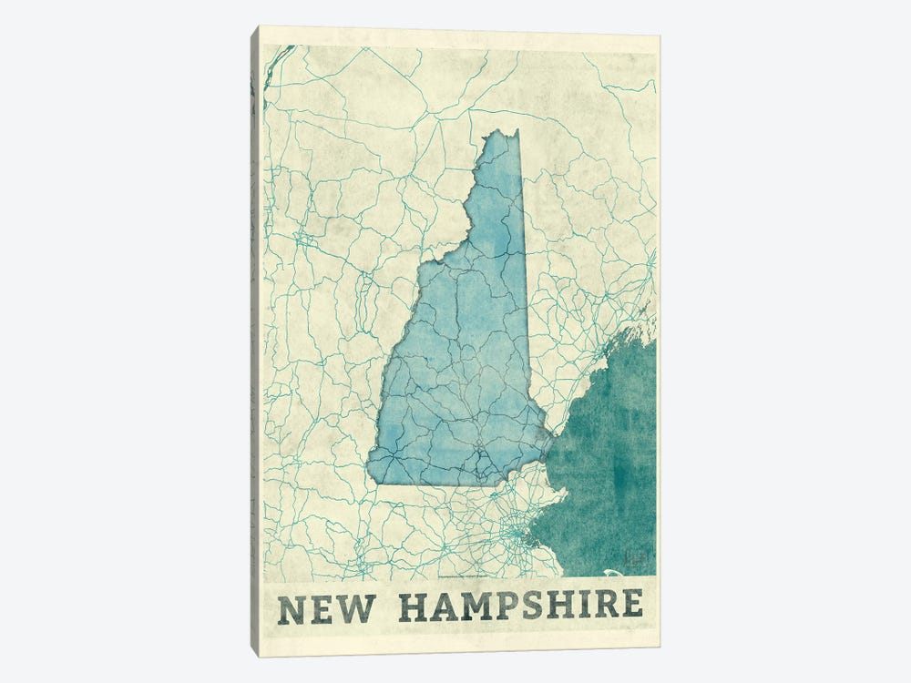 New Hampshire Map by Hubert Roguski 1-piece Canvas Art Print