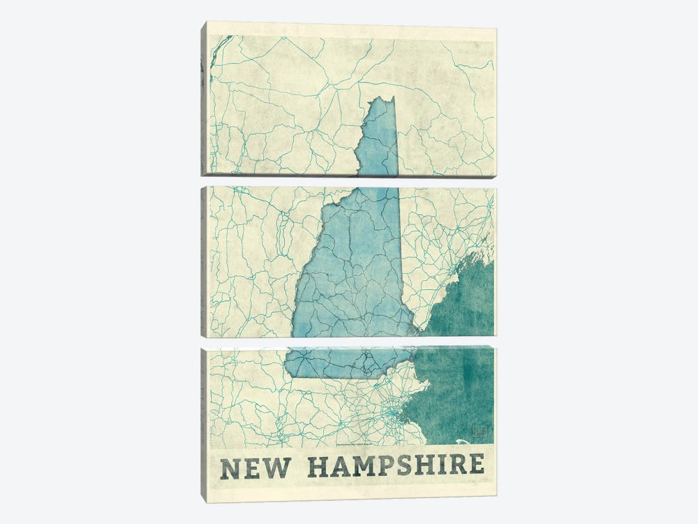 New Hampshire Map by Hubert Roguski 3-piece Canvas Print