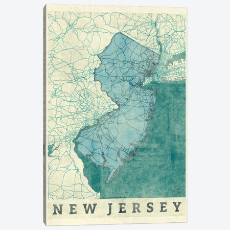 New Jersey Map Canvas Print #HUR267} by Hubert Roguski Art Print