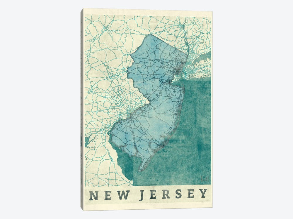 New Jersey Map by Hubert Roguski 1-piece Canvas Wall Art