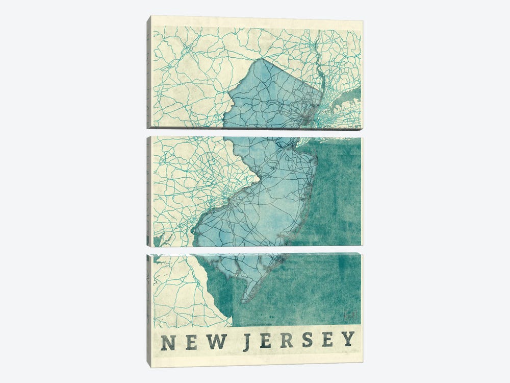 New Jersey Map by Hubert Roguski 3-piece Canvas Wall Art