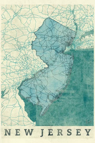 Large Map Art - Canvas Prints: New Jersey Map by Hubert Roguski